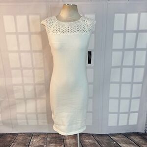 Venus White Sleeveless Crochet Top White Knit Sweater Dress Size M